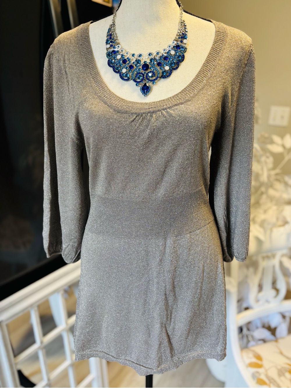 BCBGMaxAzria Lurex Scoop Neck Women's Dress/Tunic in Taupe/Gold